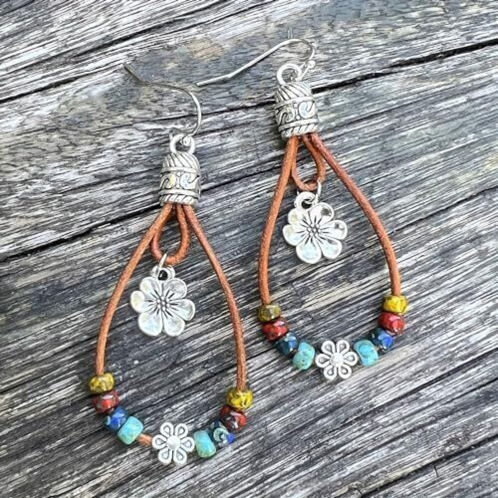 3447 Boho Earrings ,Handmade Vintage Dangle Drop Earring,Western Country - Picture 6 of 7